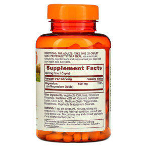 Thành phần vi chất của Sundown Naturals Magnesium 500 mg 180 Coated Caplets 030768301736