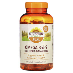 Thực phẩm chức năng Sundown Naturals Omega 3-6-9 Flax Fish & Borage Oils 200 Softgels 030768644277