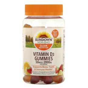 Thực phẩm chức năng Sundown Naturals Vitamin D3 Gummies Strawberry Orange & Lemon Flavored 25 mcg (1.000 IU) 90 Gummies 030768534912
