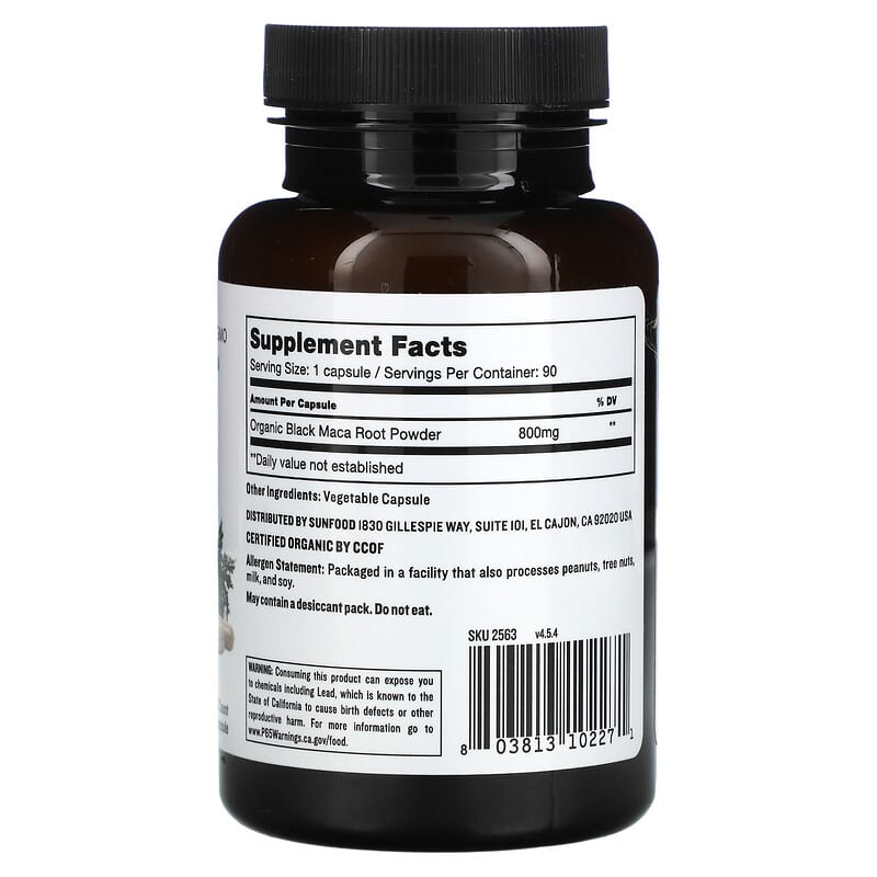 Sunfood Black Maca 800 mg 90 Capsules 2 Thành phần vi chất của Sunfood Black Maca 800 mg 90 Capsules 803813102271