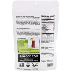 Thành phần vi chất của Sunfood Broken Cell Wall Chlorella Tablets 250 mg 912 Tablets 8 oz (227 g) 803813010644
