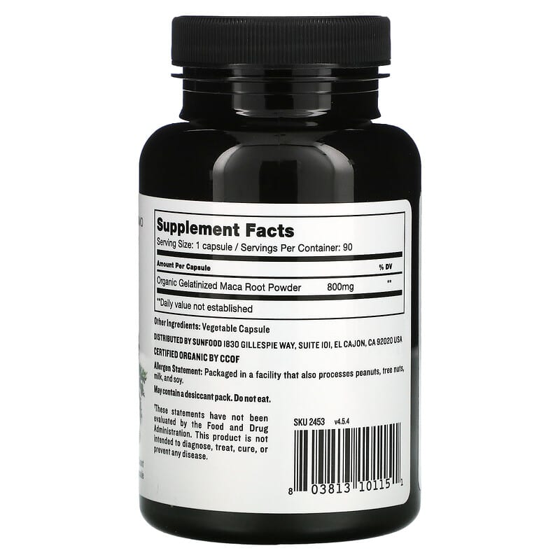 Sunfood Gelatinized Maca Capsules 800 mg 90 Capsules 2 Thành phần vi chất của Sunfood Gelatinized Maca Capsules 800 mg 90 Capsules 803813101151