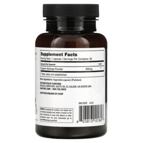 Thành phần vi chất của Sunfood Moringa Capsules 600 mg 90 Count 803813101847