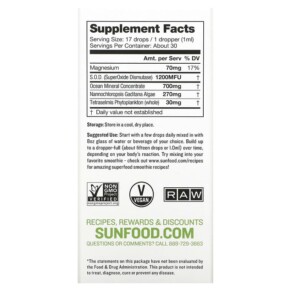 Thành phần vi chất của Sunfood Ocean's Alive 2.0 Marine Phytoplankton 1 fl oz (30 ml) 803813010514