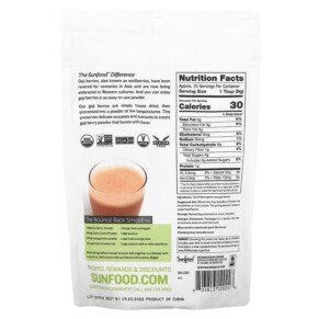 Sunfood Raw Organic Goji Berry Powder 8 oz (227 g) 3 Thành phần vi chất của Sunfood Raw Organic Goji Berry Powder 8 oz (227 g) 803813100246