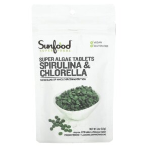 Thực phẩm chức năng Sunfood Spirulina & Chlorella Super Algae Tablets 250 mg Approx. 228 Tablets 2 oz (57 g) 803813100758