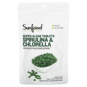 Thực phẩm chức năng Sunfood Super Algae Tablets Spirulina & Chlorella 250 mg 456 Tablets 803813100765