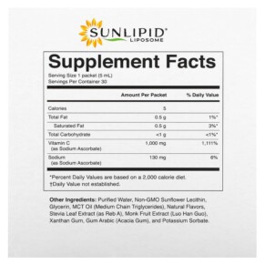 Thành phần vi chất của Sunlipid Liposomal Vitamin C 30 Packets 0.17 fl oz (5 ml) Each 810012470001