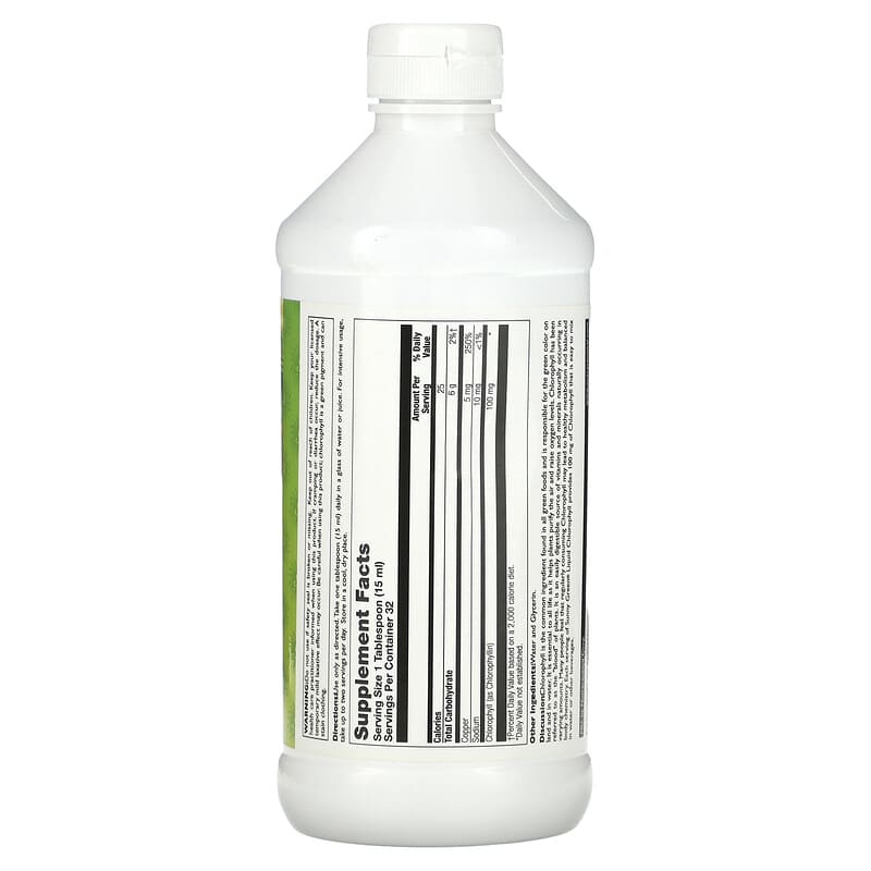 Sunny Green Liquid Chlorophyll Unflavored 100 mg 16.2 fl oz (480 ml) 2 Thành phần vi chất của Sunny Green Liquid Chlorophyll Unflavored 100 mg 16.2 fl oz (480 ml) 632651560109