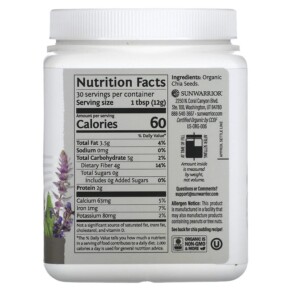 Thành phần vi chất của Sunwarrior Chia Seeds 12.69 oz (360 g) 814784029986