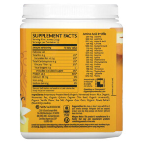 Thành phần vi chất của Sunwarrior Classic Plus Protein Plant Based Vanilla 13.2 oz (375 g) 814784024202