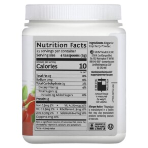 Thành phần vi chất của Sunwarrior Goji Berry Powder 8.81 oz (250 g) 814784026930