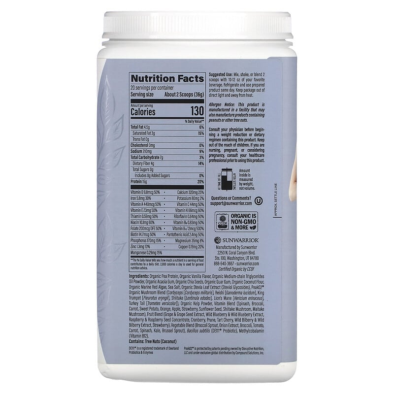 Sunwarrior Lean Superfood Shake Vanilla 1.59 lb (720 g) 2 Thành phần vi chất của Sunwarrior Lean Superfood Shake Vanilla 1.59 lb (720 g) 814784028637