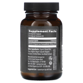 Thành phần vi chất của Sunwarrior Organic Vitamin D3 5.000 IU 60 Vegan Capsules 810100920128