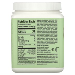 Thành phần vi chất của Sunwarrior Shape Thermo Greens Green Apple 7.4 oz (210 g) 810100920302