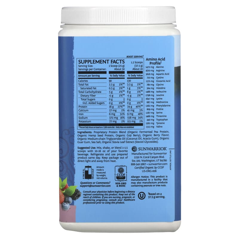 Sunwarrior Warrior Blend Protein Berry 1.65 lb (750 g) 2 Thành phần vi chất của Sunwarrior Warrior Blend Protein Berry 1.65 lb (750 g) 814784024233