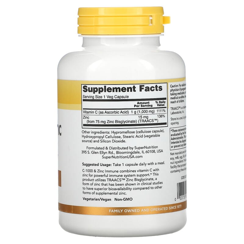 Super Nutrition SimplyOne C-1000 & Zinc Immune 120 Veg Capsules 2 Thành phần vi chất của Super Nutrition SimplyOne C-1000 & Zinc Immune 120 Veg Capsules 033739001208