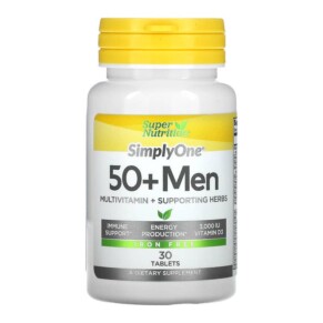 Thực phẩm chức năng Super Nutrition SimplyOne Men’s 50+ Multivitamin with Supporting Herbs Iron Free 30 Tablets 033739001970