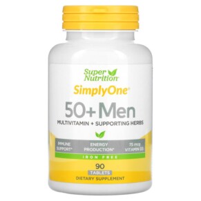 Thực phẩm chức năng Super Nutrition SimplyOne Men's 50+ Multivitamin with Supporting Herbs Iron Free 90 Tablets 033739001987