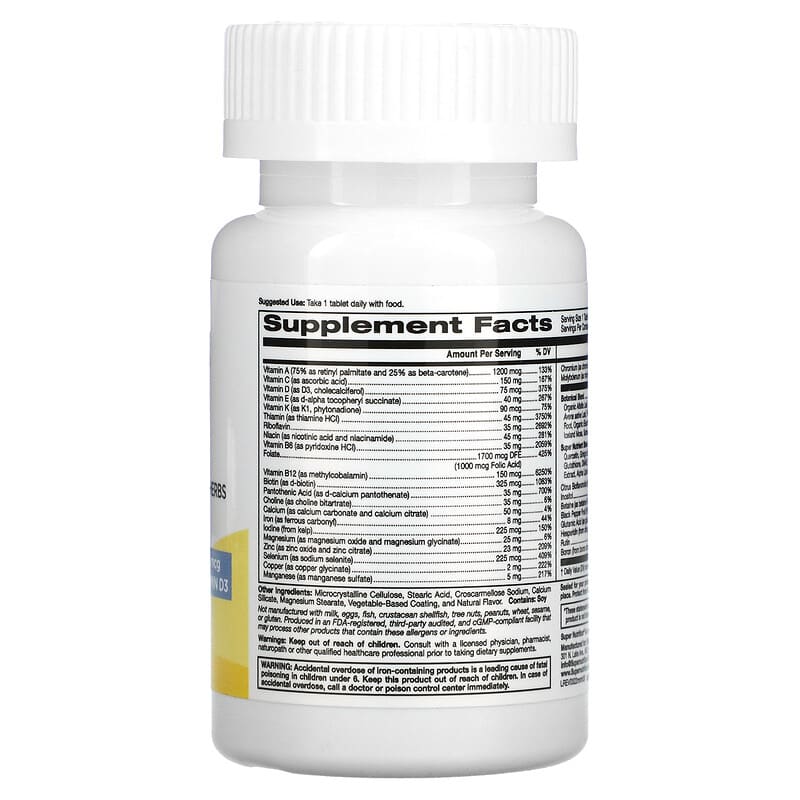 Super Nutrition SimplyOne Men’s Multivitamin + Supporting Herbs 30 Tablets 2 Thành phần vi chất của Super Nutrition SimplyOne Men’s Multivitamin + Supporting Herbs 30 Tablets 033739002144