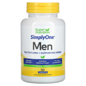 Thực phẩm chức năng Super Nutrition SimplyOne Men’s Multivitamin + Supporting Herbs Iron Free 90 Tablets 033739002236