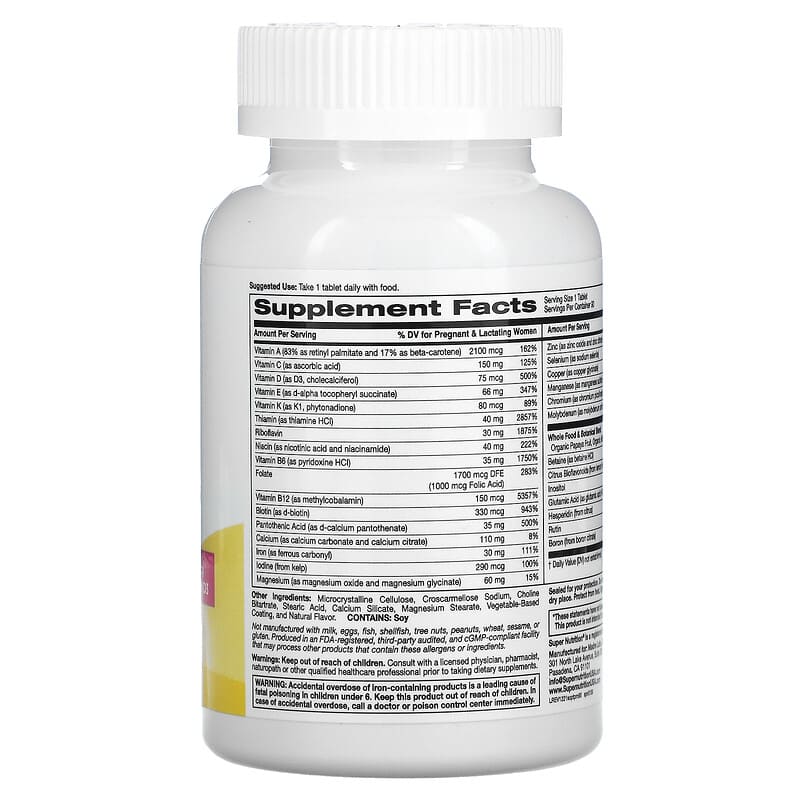 Super Nutrition SimplyOne PreNatal Triple Power Multivitamins 90 Tablets 2 Thành phần vi chất của Super Nutrition SimplyOne PreNatal Triple Power Multivitamins 90 Tablets 033739001598