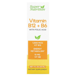 Thực phẩm chức năng Super Nutrition Vitamin B12 + B6 with Folic Acid 1 fl oz (30 ml) 898220021994
