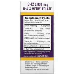 Thành phần vi chất của Superior Source Activated B-12 Methylcobalamin B-6 (P-5-P) & Methylfolate 60 Microlingual Instant Dissolve Tablets 076635904754
