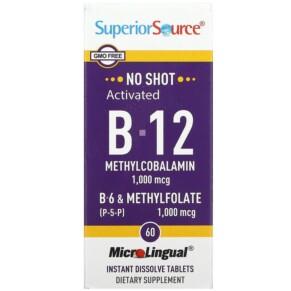 Thực phẩm chức năng Superior Source Activated B-12 Methylcobalamin B-6 (P-5-P) & Methylfolate 60 MicroLingual Instant Dissolve Tablets 076635904709