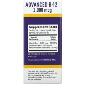 Thành phần vi chất của Superior Source Advanced B-12 2.000 mcg 60 MicroLingual Instant Dissolve Tablets 076635920303