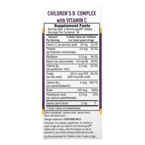 Thành phần vi chất của Superior Source Children's B Complex with Vitamin C 60 MicroLingual Instant Dissolve Tablets 076635900800