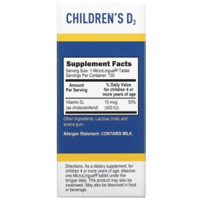 Thành phần vi chất của Superior Source Children's D3 10 mcg (400 IU) 100 MicroLingual Instant Dissolve Tablets 076635910502