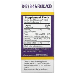 Thành phần vi chất của Superior Source Extra Strength B-12 B-6 & Folic Acid 60 MicroLingual Instant Dissolve Tablets 076635908103
