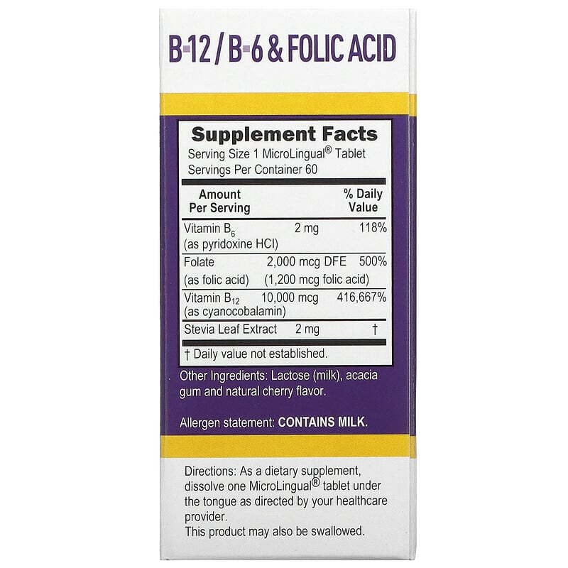 Superior Source Extra Strength B-12 B-6 & Folic Acid 60 MicroLingual Instant Dissolve Tablets 2 Thành phần vi chất của Superior Source Extra Strength B-12 B-6 & Folic Acid 60 MicroLingual Instant Dissolve Tablets 076635908103