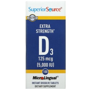 Thực phẩm chức năng Superior Source Extra Strength D3 125 mcg (5.000 IU) 100 MicroLingual Instant Dissolve Tablets 076635908608