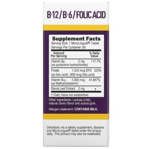 Thành phần vi chất của Superior Source Methylcobalamin B-12 B-6 & Folic 60 MicroLingual Instant Dissolve Tablets 076635907007