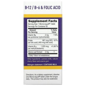 Thành phần vi chất của Superior Source Methylcobalamin B-12 B-6 & Folic Acid 1.000 mcg 60 MicroLingual Instant Dissolve Tablets 076635906901