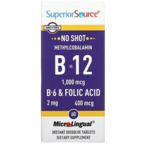 Thực phẩm chức năng Superior Source Methylcobalamin B-12 B-6 & Folic Acid 1.000 mcg 60 MicroLingual Instant Dissolve Tablets 076635906901
