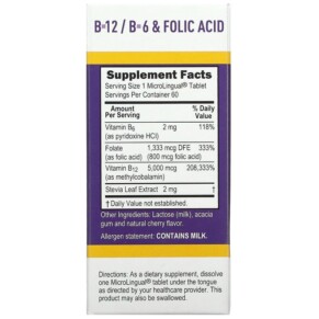 Thành phần vi chất của Superior Source Methylcobalamin B-12 B-6 & Folic Acid 5.000 mcg 60 MicroLingual Instant Dissolve Tablets 076635907601