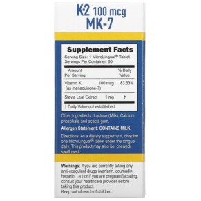 Thành phần vi chất của Superior Source Vitamin K-2 100 mcg 60 Microlingual Instant Dissolve Tablets 076635904303