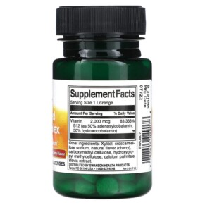Thành phần vi chất của Swanson Activated B12 Complex Natural Cherry 60 Lozenges 087614029078