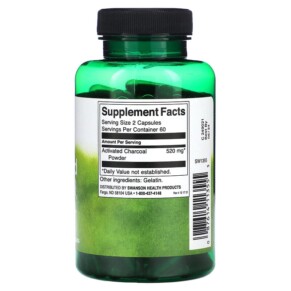 Thành phần vi chất của Swanson Activated Charcoal 260 mg 120 Capsules 087614113555