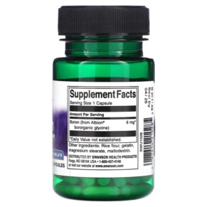 Thành phần vi chất của Swanson Albion Boron 6 mg 60 Capsules 087614210285