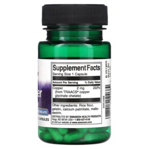 Thành phần vi chất của Swanson Albion Copper 2 mg 60 Capsules 087614024684