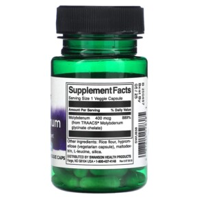 Thành phần vi chất của Swanson Albion Molybdenum 400 mcg 60 Veggie Caps 087614028385