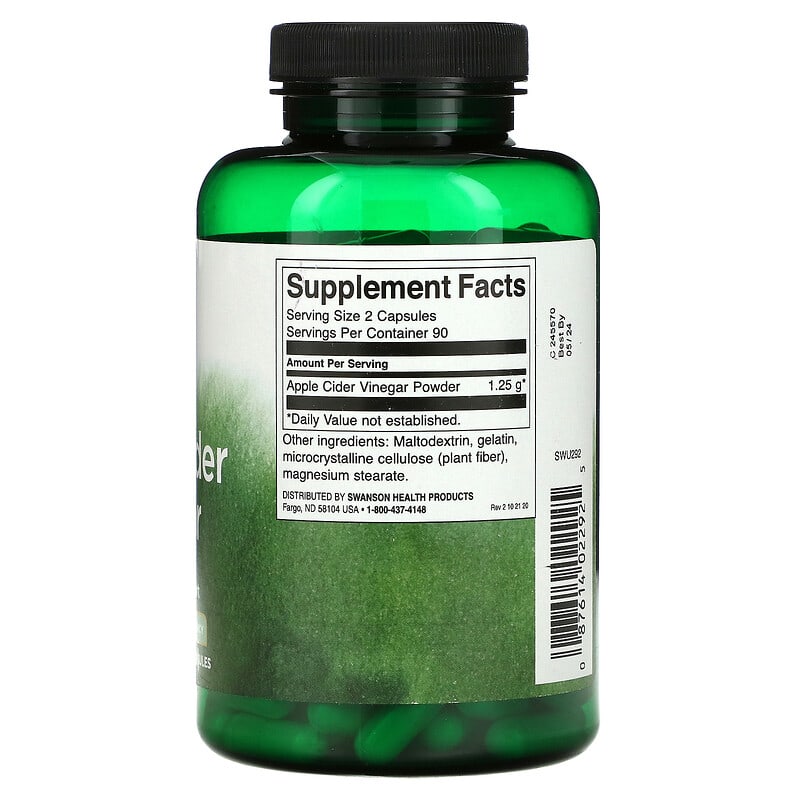 Swanson Apple Cider Vinegar 625 mg 180 Capsules 2 Thành phần vi chất của Swanson Apple Cider Vinegar 625 mg 180 Capsules 087614022925