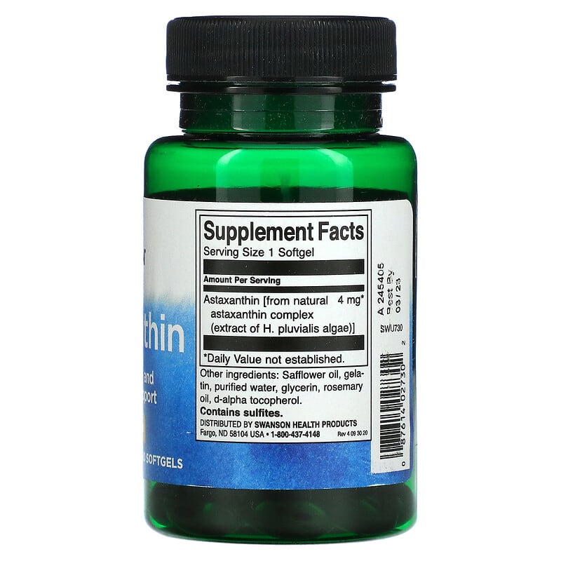 Swanson Astaxanthin 4 mg 60 Softgels 2 Thành phần vi chất của Swanson Astaxanthin 4 mg 60 Softgels 087614027302