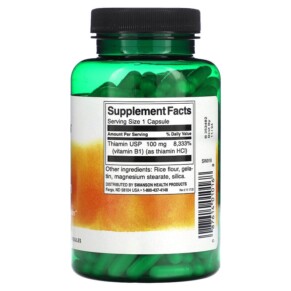 Thành phần vi chất của Swanson B1 Thiamin 100 mg 250 Capsules 087614010168
