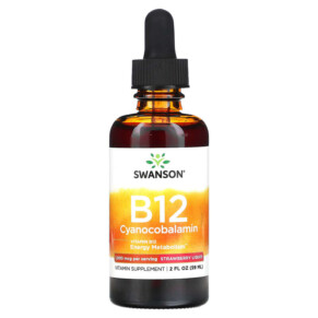 Thực phẩm chức năng Swanson B12 Cyanocobalamin Liquid Strawberry 1.000 mcg 2 fl oz (59 ml) 087614112213