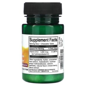 Thành phần vi chất của Swanson B12 Hydroxycobalamin Mixed Berry 1.000 mcg 60 Chewable Tabs 087614028699